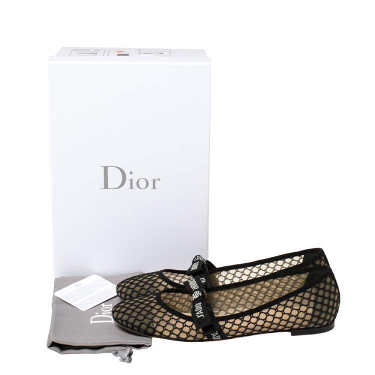 Pre Owned Dior Black Mesh Miss J'Adior Round Toe Flats Size 40
