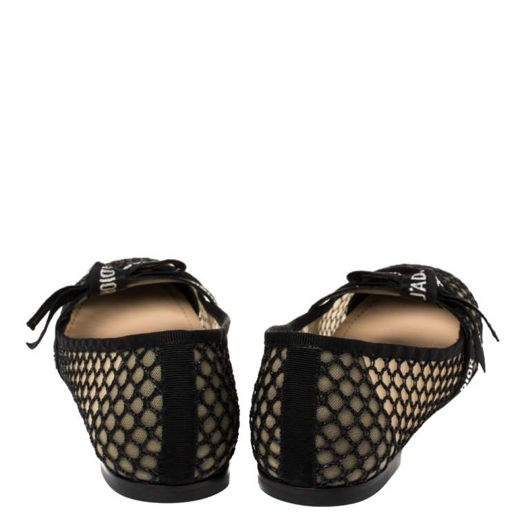 Pre Owned Dior Black Mesh Miss J'Adior Round Toe Flats Size 40