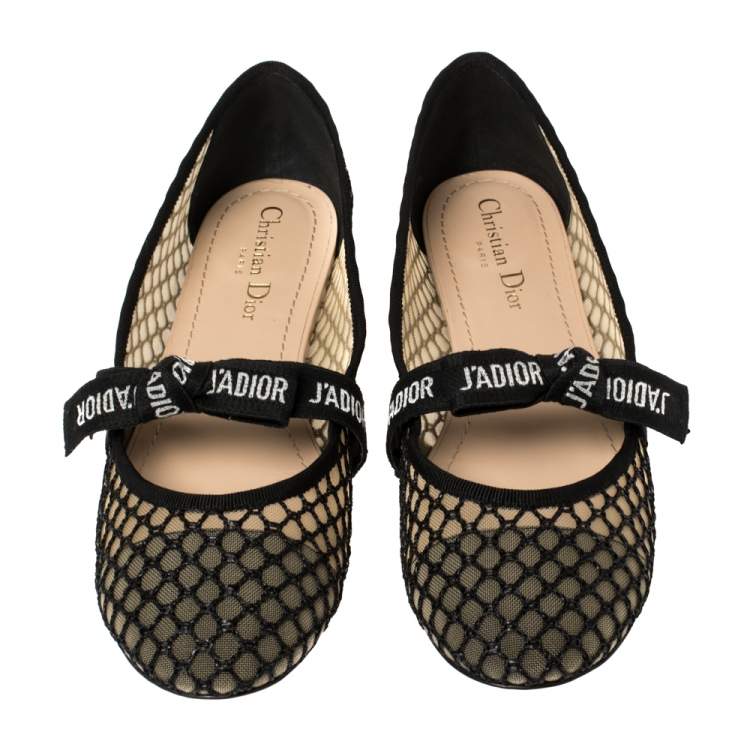 Pre Owned Dior Black Mesh Miss J'Adior Round Toe Flats Size 40