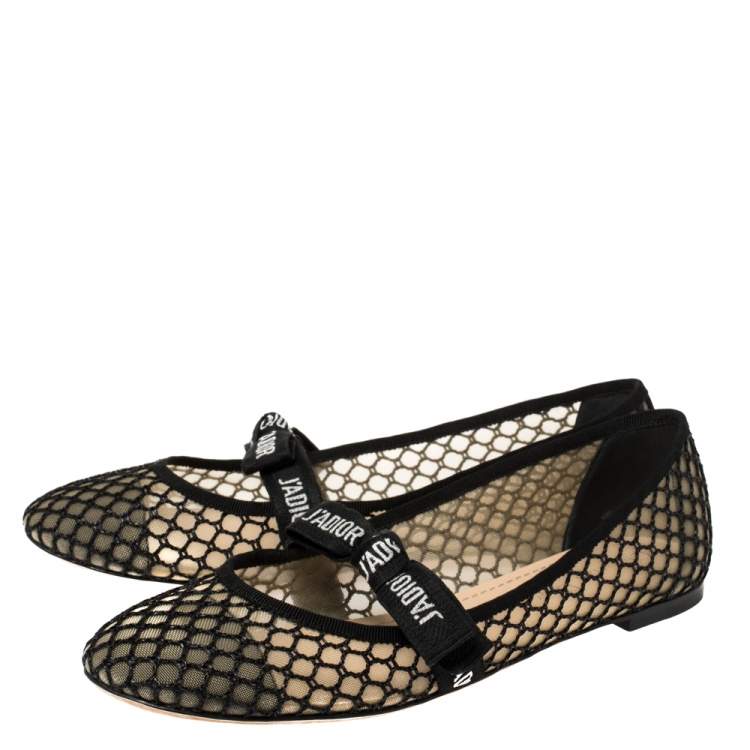 Pre Owned Dior Black Mesh Miss J'Adior Round Toe Flats Size 40