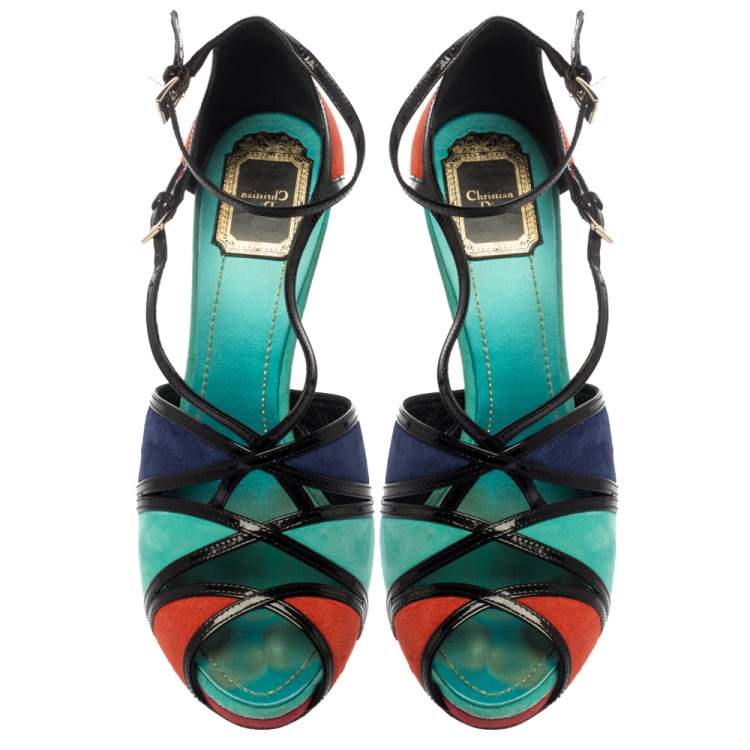 Pre Owned Dior Colorblock Suede and Patent Leather Portofino Strappy Sandals Size 39