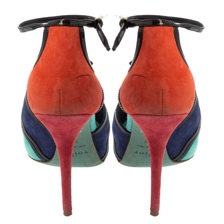 Pre Owned Dior Colorblock Suede and Patent Leather Portofino Strappy Sandals Size 39