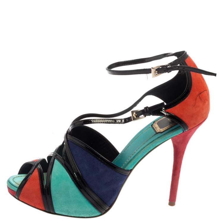 Pre Owned Dior Colorblock Suede and Patent Leather Portofino Strappy Sandals Size 39