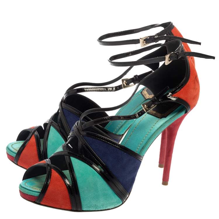 Pre Owned Dior Colorblock Suede and Patent Leather Portofino Strappy Sandals Size 39