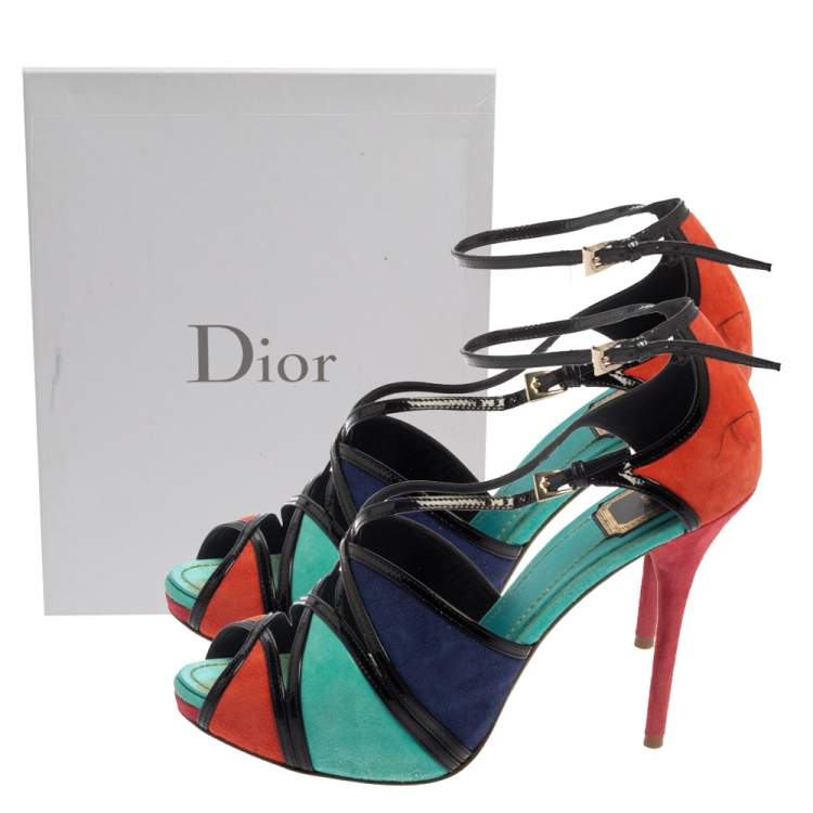 Pre Owned Dior Colorblock Suede and Patent Leather Portofino Strappy Sandals Size 39