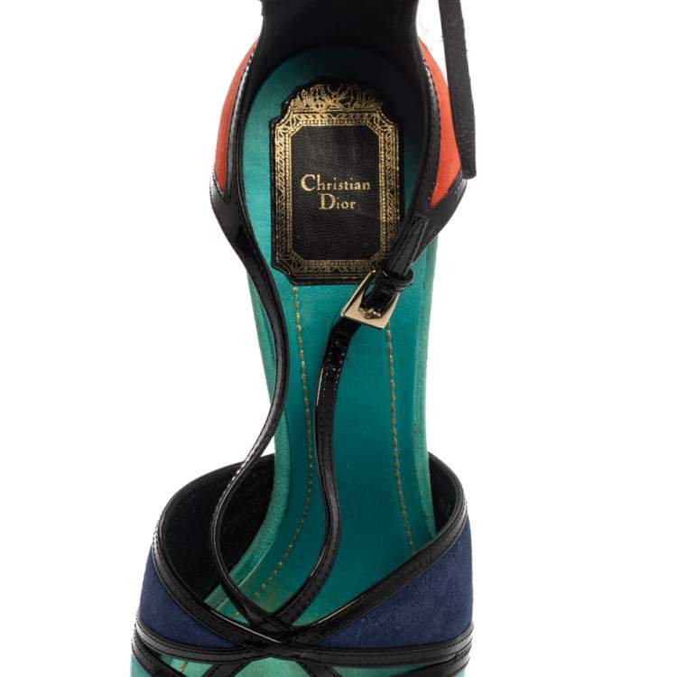 Pre Owned Dior Colorblock Suede and Patent Leather Portofino Strappy Sandals Size 39