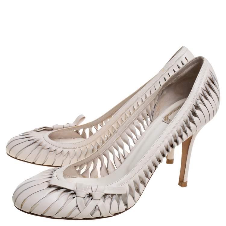 Pre Owned Dior White Leather Cutout Round Toe Pumps Size 41