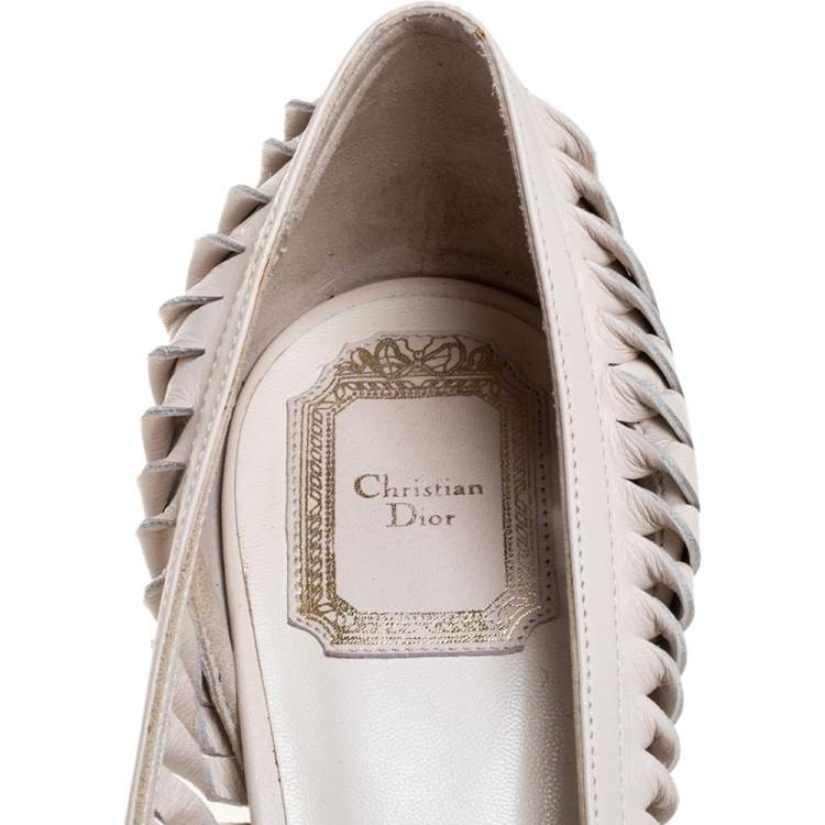 Pre Owned Dior White Leather Cutout Round Toe Pumps Size 41