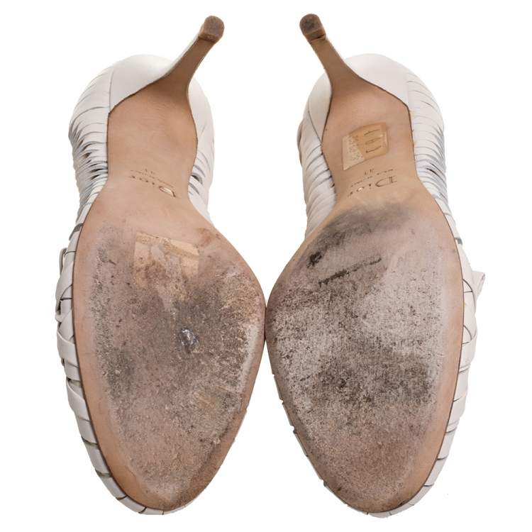 Pre Owned Dior White Leather Cutout Round Toe Pumps Size 41