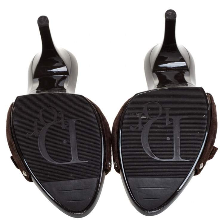 Dior Brown Croc Embossed And Suede Slide Sandals Size 40