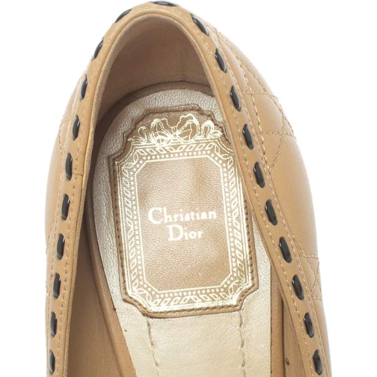 Pre Owned Dior Beige Cannage Leather Bow Peep Toe Platform Pumps Size 37