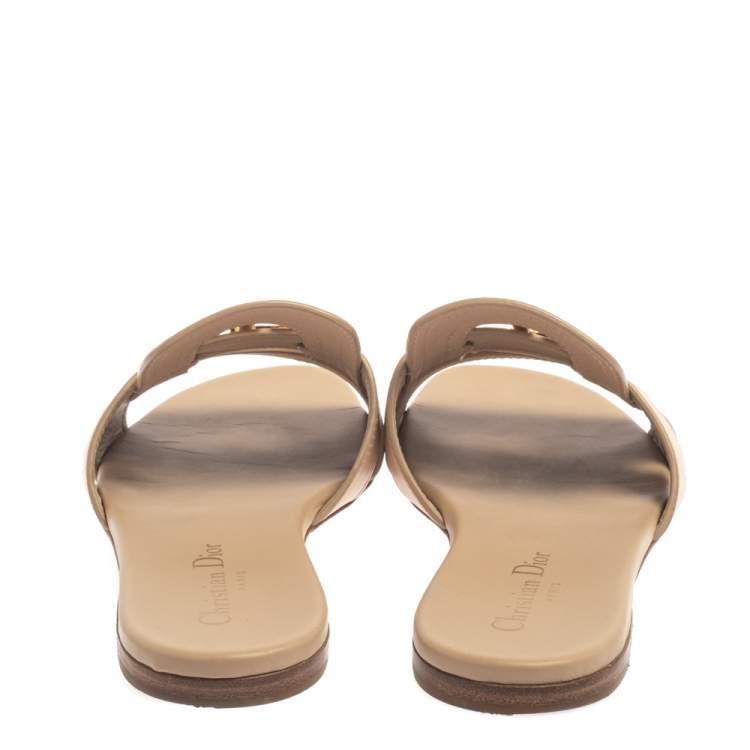 Pre Owned Dior Beige Leather 30 Montaigne Slide Flats Size 37.5