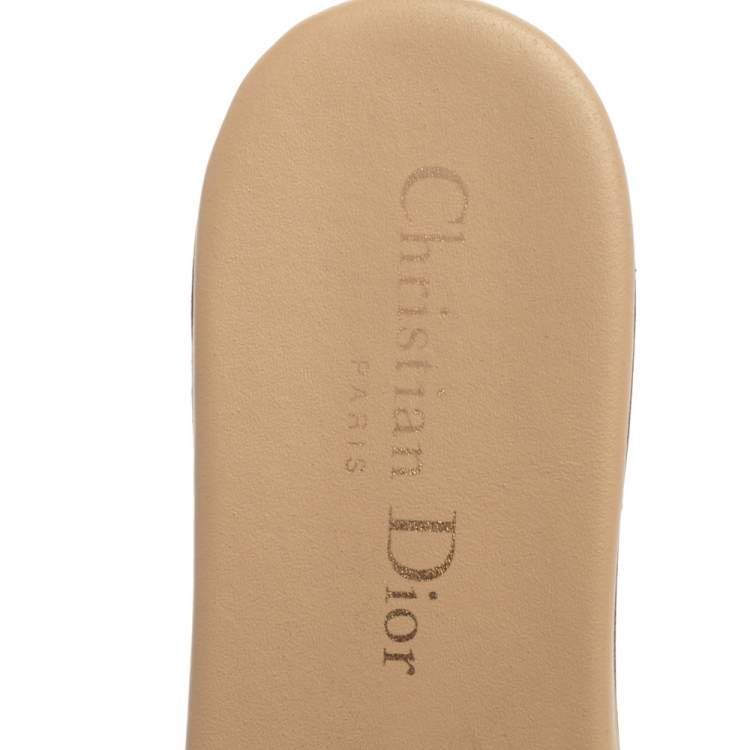 Pre Owned Dior Beige Leather 30 Montaigne Slide Flats Size 37.5