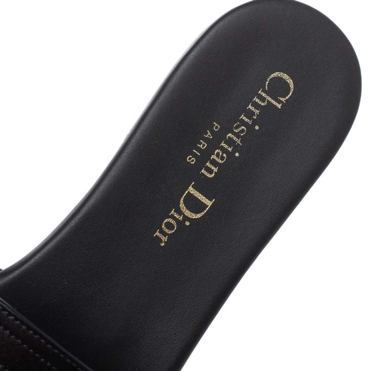 Pre Owned Dior Black Leather 30 Montaigne Slide Flats Size 37.5