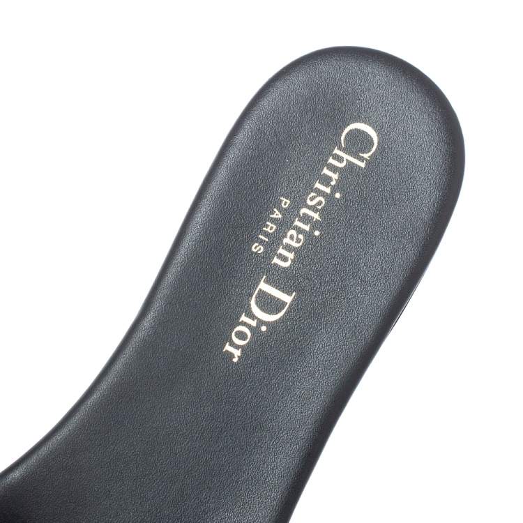 Pre Owned Dior Blue/White Cotton Fabric Embroidered Dway Logo Slide Flats Size 38