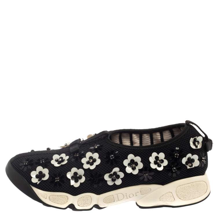 Pre Owned Dior Black Embellished Mesh Fabric Fusion Sneakers Size 35.5