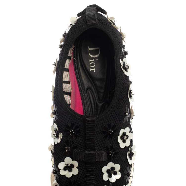 Pre Owned Dior Black Embellished Mesh Fabric Fusion Sneakers Size 35.5