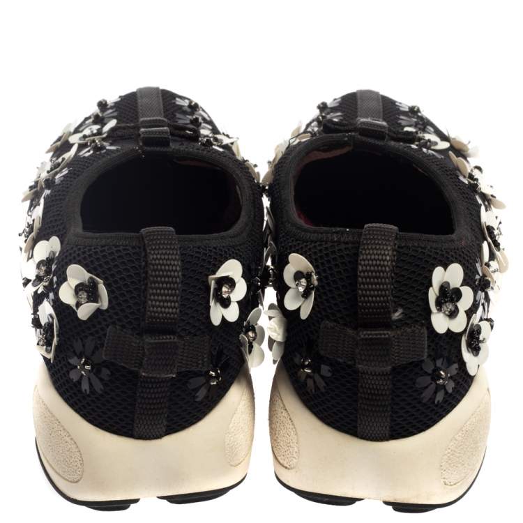 Pre Owned Dior Black Embellished Mesh Fabric Fusion Sneakers Size 35.5