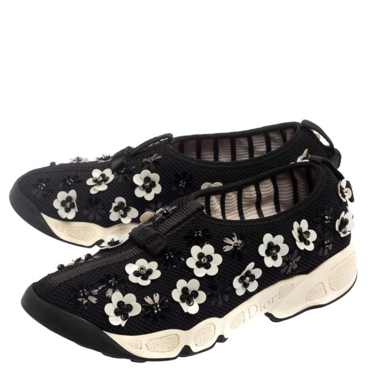 Pre Owned Dior Black Embellished Mesh Fabric Fusion Sneakers Size 35.5