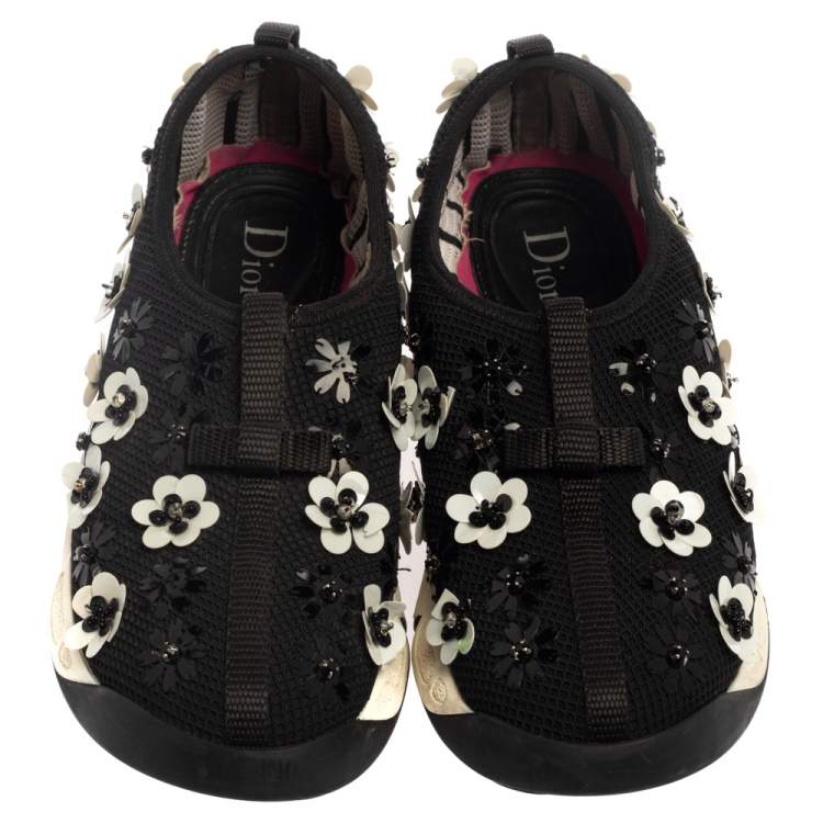 Pre Owned Dior Black Embellished Mesh Fabric Fusion Sneakers Size 35.5