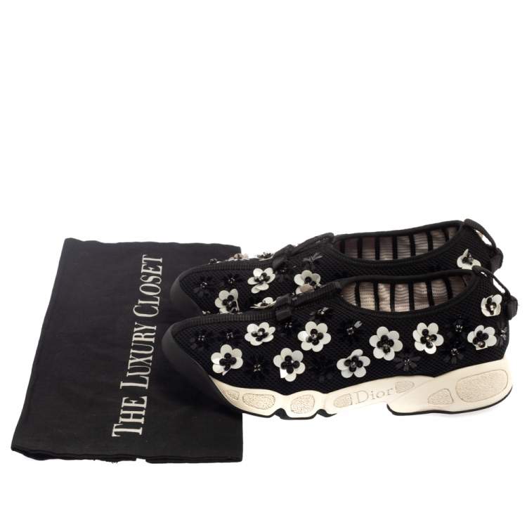 Pre Owned Dior Black Embellished Mesh Fabric Fusion Sneakers Size 35.5