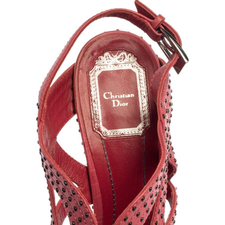 Pre Owned Dior Pink Leather Embellishment Platform Sandals Size 38.5