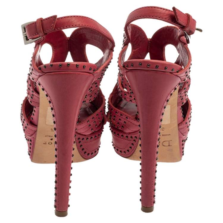 Pre Owned Dior Pink Leather Embellishment Platform Sandals Size 38.5