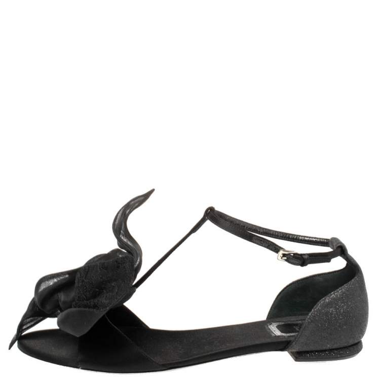 Pre Owned Dior Black Satin T Strap Thong Flat Sandals Size 39.5