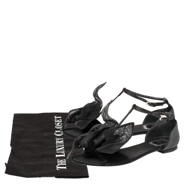 Pre Owned Dior Black Satin T Strap Thong Flat Sandals Size 39.5