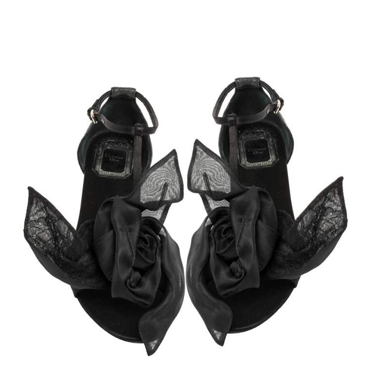 Pre Owned Dior Black Satin T Strap Thong Flat Sandals Size 39.5