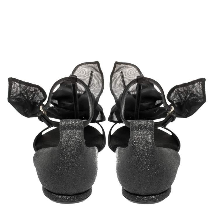 Pre Owned Dior Black Satin T Strap Thong Flat Sandals Size 39.5