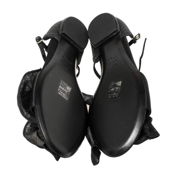 Pre Owned Dior Black Satin T Strap Thong Flat Sandals Size 39.5