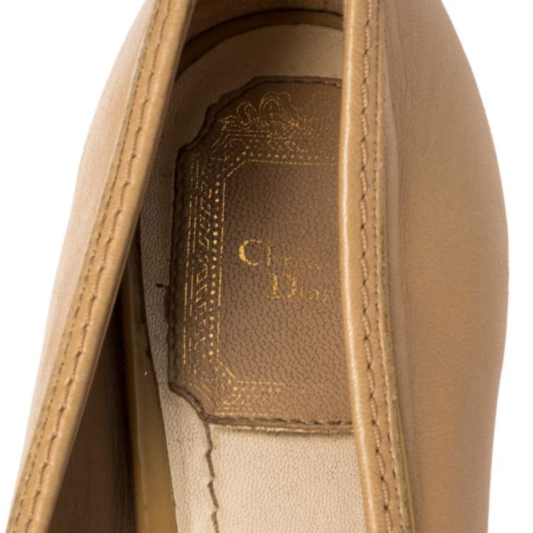 Pre Owned Dior Beige Leather Bow Detail Cannage Heel Pumps Size 37.5