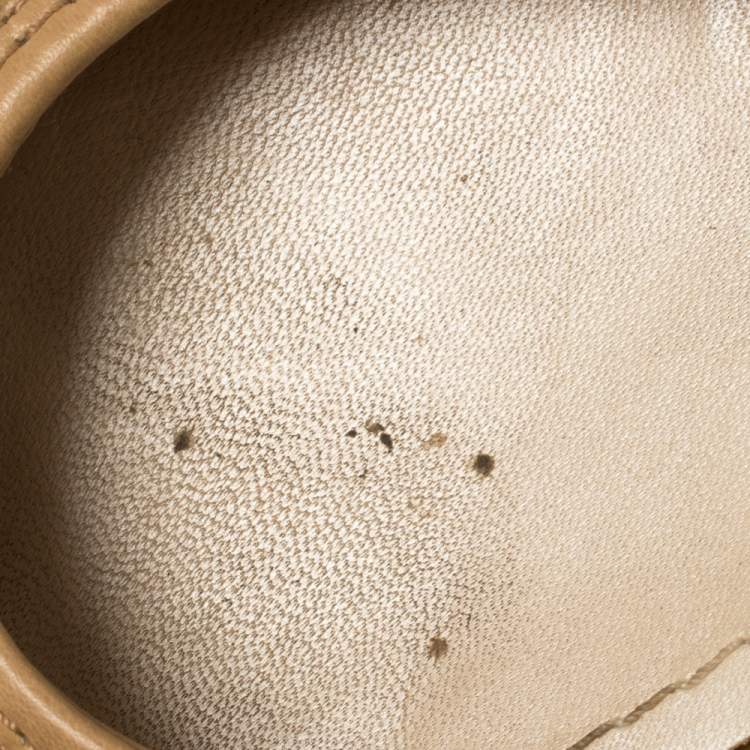 Pre Owned Dior Beige Leather Bow Detail Cannage Heel Pumps Size 37.5
