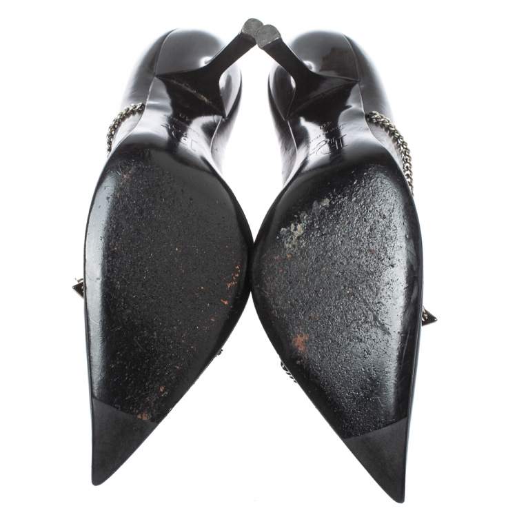 Pre Owned Dior Black Leather Star Chain Pointed Toe Pumps Size 40
