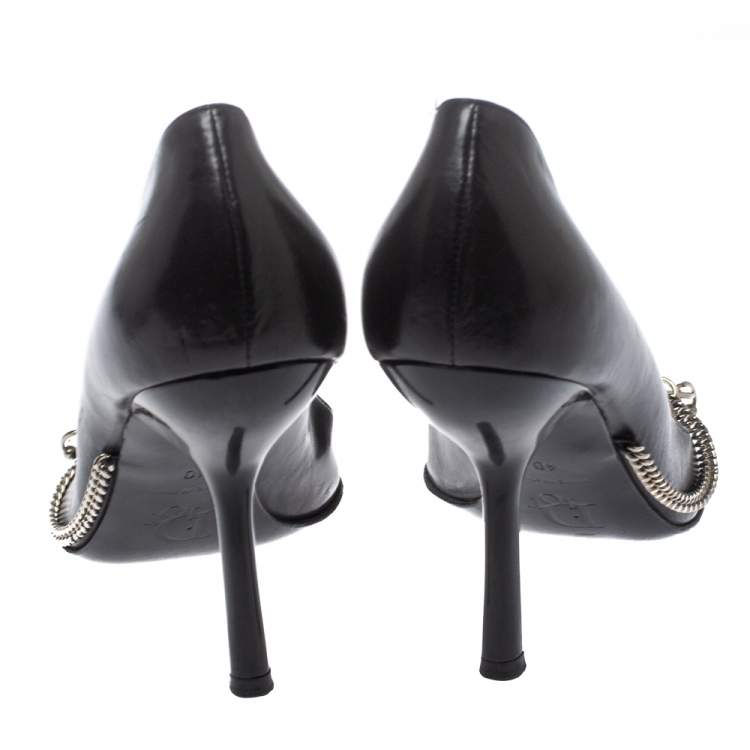 Pre Owned Dior Black Leather Star Chain Pointed Toe Pumps Size 40