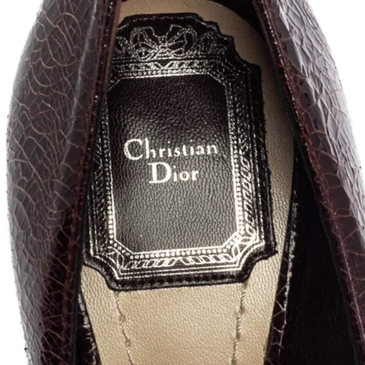 Pre Owned Dior Burgundy Crackled Leather Pointed Toe Pumps Size 37