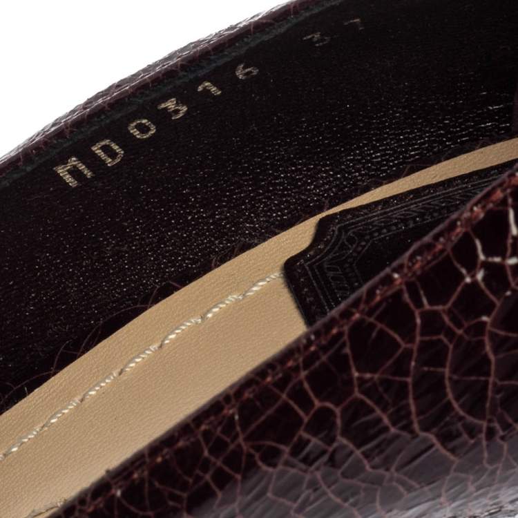Pre Owned Dior Burgundy Crackled Leather Pointed Toe Pumps Size 37