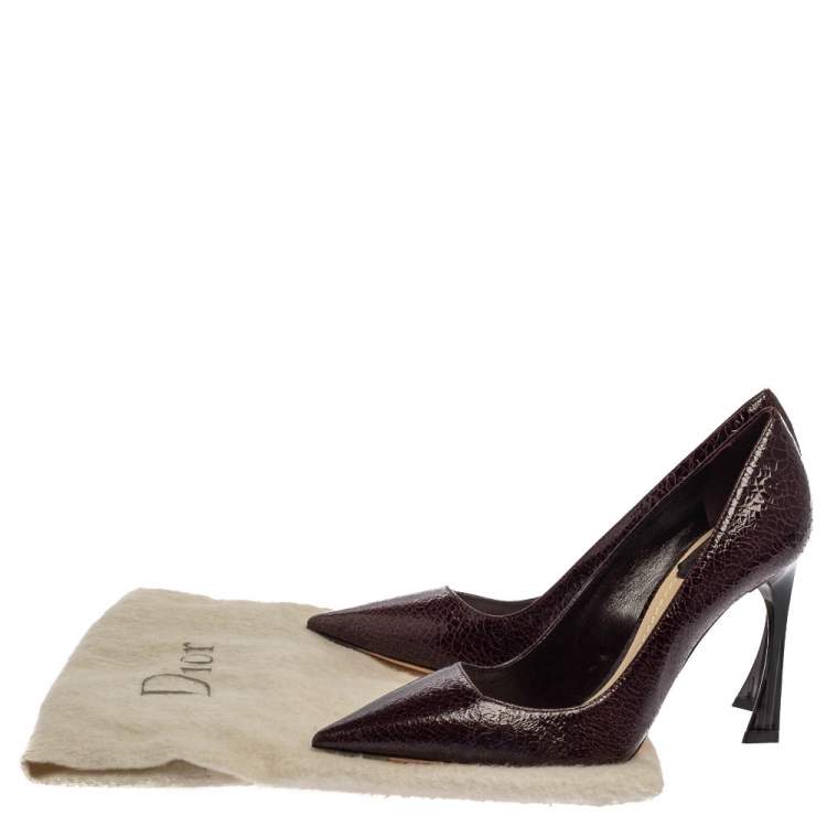 Pre Owned Dior Burgundy Crackled Leather Pointed Toe Pumps Size 37