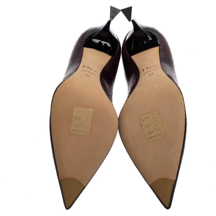 Pre Owned Dior Burgundy Crackled Leather Pointed Toe Pumps Size 37