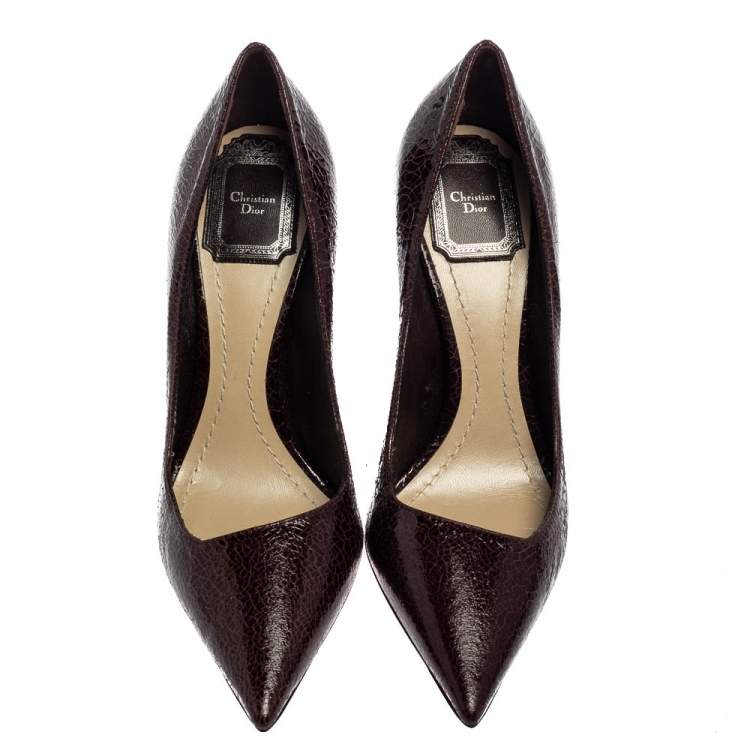 Pre Owned Dior Burgundy Crackled Leather Pointed Toe Pumps Size 37