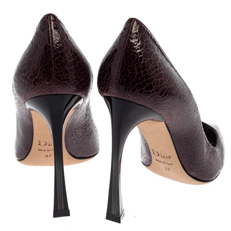 Pre Owned Dior Burgundy Crackled Leather Pointed Toe Pumps Size 37