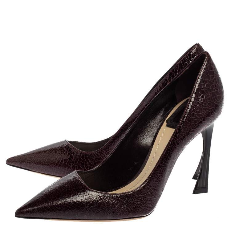 Pre Owned Dior Burgundy Crackled Leather Pointed Toe Pumps Size 37