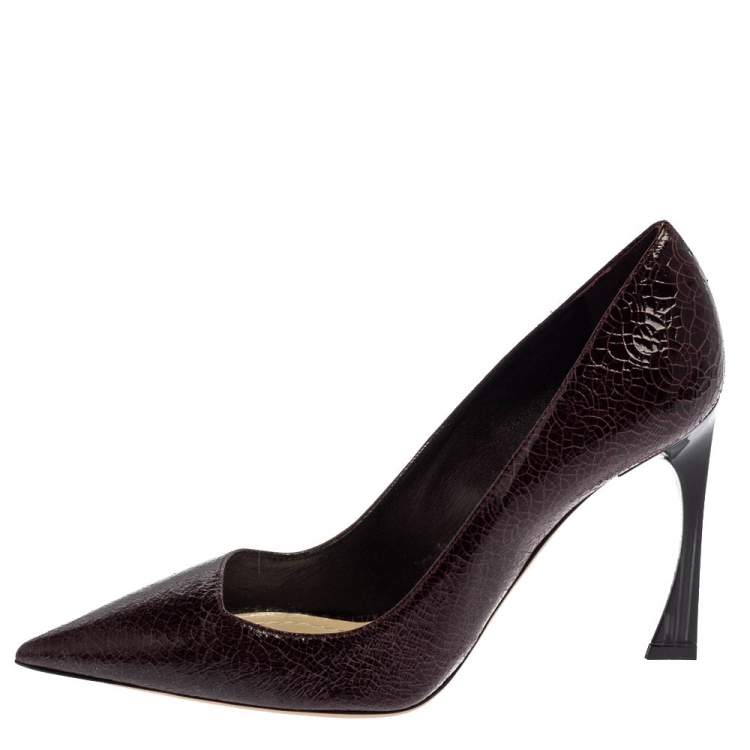 Pre Owned Dior Burgundy Crackled Leather Pointed Toe Pumps Size 37