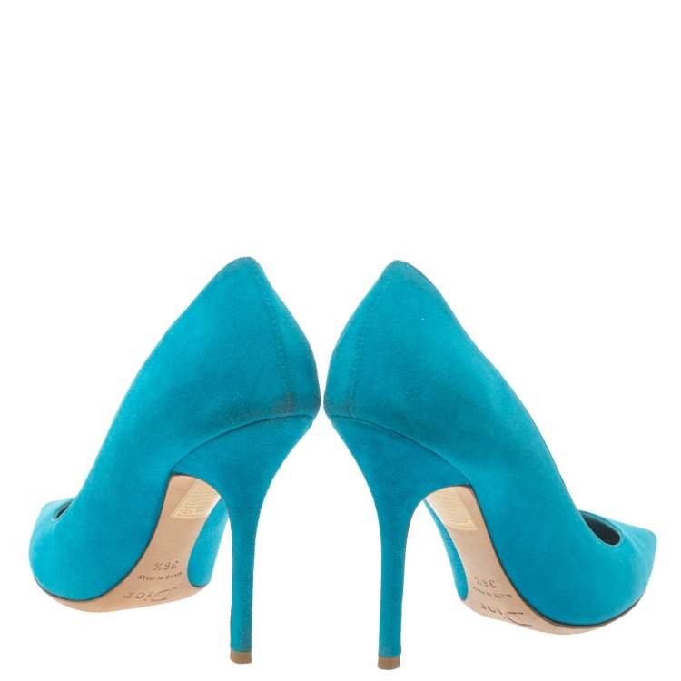 Pre Owned Dior Blue Suede Leather Pointed Toe Pumps Size 36.5