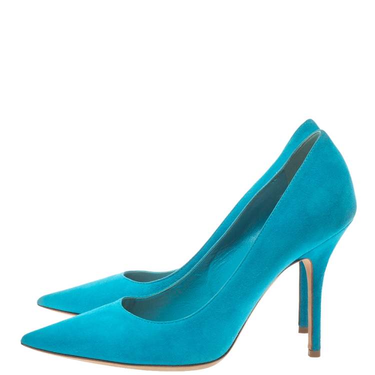 Pre Owned Dior Blue Suede Leather Pointed Toe Pumps Size 36.5