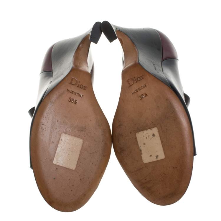 Pre Owned Dior Black/Burgundy Patent Leather and Leather Sandals Size 36.5