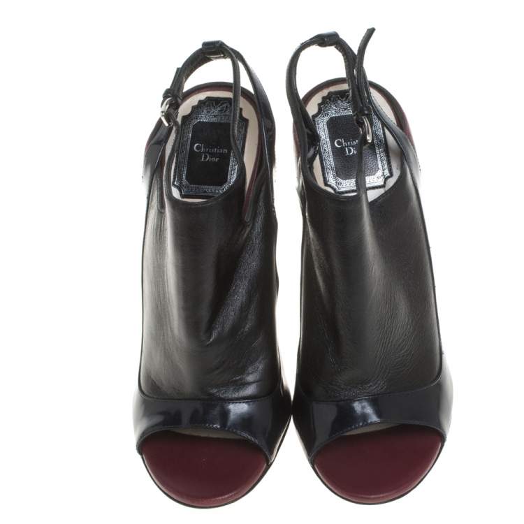 Pre Owned Dior Black/Burgundy Patent Leather and Leather Sandals Size 36.5