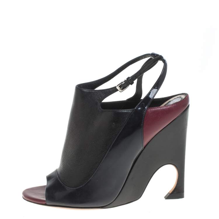 Pre Owned Dior Black/Burgundy Patent Leather and Leather Sandals Size 36.5