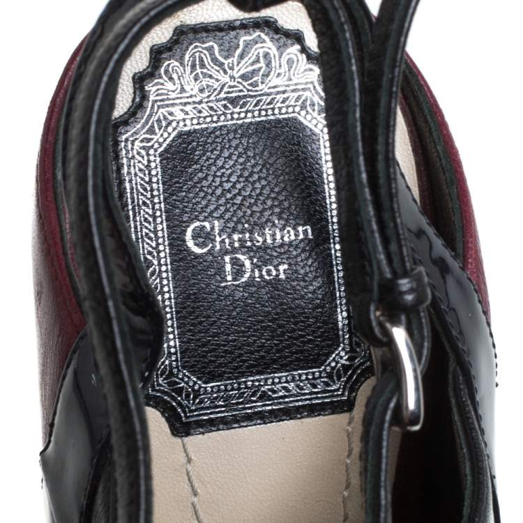 Pre Owned Dior Black/Burgundy Patent Leather and Leather Sandals Size 36.5
